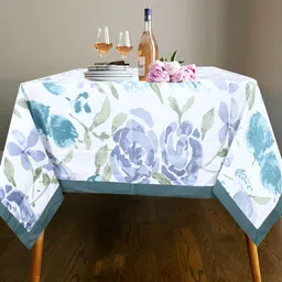 Texstylers Teal Floral Anti-Skid Cotton 8-Seater Table Cover-image-2