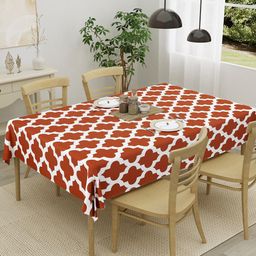 HOMEMONDE Rust & White Printed Pure Cotton 4-Seater Table Cover-picture-30