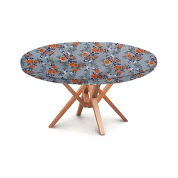Stylista Blue & Orange Floral Printed Waterproof Round Elasticated 4 Seater Table Cover-image-36