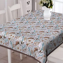 Texstylers Coffee Brown Floral Anti-Slip Cotton 6-Seater Table Cover-picture-18