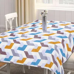 Arrabi White & Blue Geometric Printed 6-Seater Table Cover-picture-22