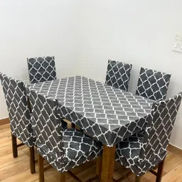 ohello 6Pcs Black Printed Elasticated Fitted Chair Covers With Table Cover-picture-15