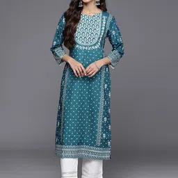 KALINI Ethnic Motifs Printed Thread Work Straight Kurta-picture-25