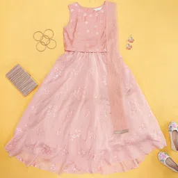AKKRITI BY PANTALOONS Girls Embroidered Silk Ready to Wear Lehenga & Blouse With Dupatta-image-58