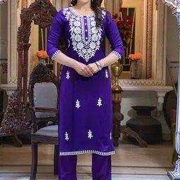 ELVISH JAIPUR Women Ethnic Motifs Embroidered Regular Chikankari Kurta with Trousers-picture-21