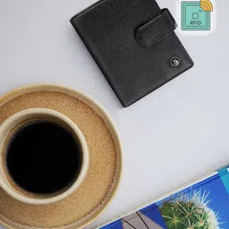 Lapis Bard Men Black Embroidered Leather Card Holder-image-25