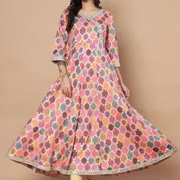 Poshak Hub Floral Printed V-Neck Mirror Work Anarkali Kurta-image-45