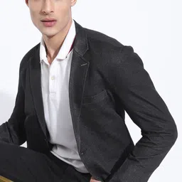 The Indian Garage Co Men Grey Slim Fit Self Design Single-Breasted Smart Casual Pure Cotton Blazer-picture-10