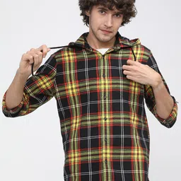 HIGHLANDER Men Black Slim Fit Tartan Checked Casual Shirt-image-45