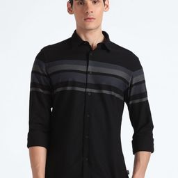 Flying Machine Horizontal Striped Spread Collar Pure Cotton Casual Shirt-picture-35