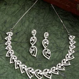ZENEME Rhodium-Plated American Diamond-Studded Jewellery Set-picture-14