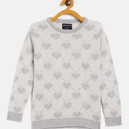 Crimsoune Club Girls Grey Acrylic Printed Pullover-image-48