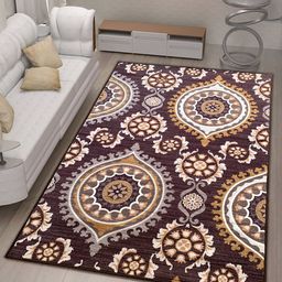 Athom Living Brown Ethnic Design Anti-Skid Rectangular Carpet-picture-4