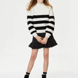 Marks & Spencer Girls Striped Mock Collar Pullover Sweater image 1