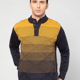 Cantabil Men Mustard & Blue Striped Acrylic Pullover-picture-31