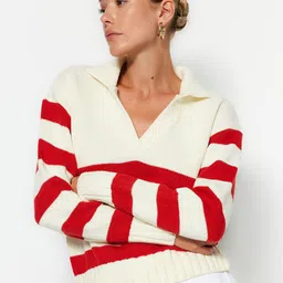 Trendyol Striped Printed Long Sleeve Acrylic Pullover Sweaters image 1