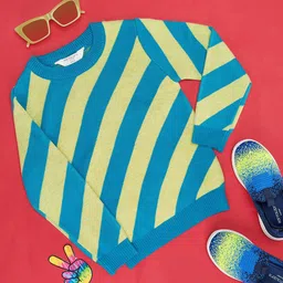 Pantaloons Junior Girls Striped Acrylic Pullover-image-93