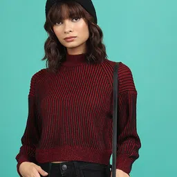 Tokyo Talkies Striped High Neck Acrylic Pullover-picture-38