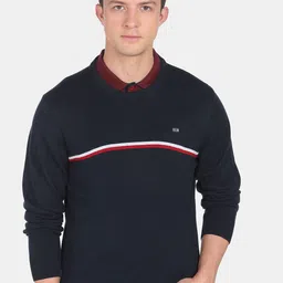 Arrow Sport Men Blue & White Striped Pullover-picture-19
