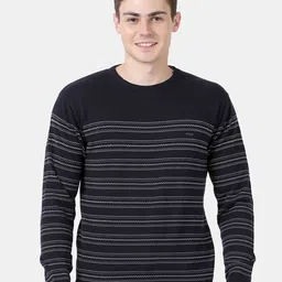 t-base Men Navy Blue & White Striped Pullover-image-6