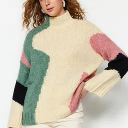 Trendyol Colourblocked Acrylic Turtle Neck Pullover Sweaters-image-37