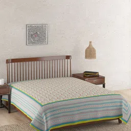 Fabindia Blue Ethnic Motifs Printed Rasika Cotton Double Bed Cover-picture-7