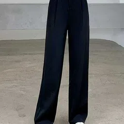Next One Women Black Relaxed Straight Leg High-Rise Easy Wash Pleated Trouser-picture-26