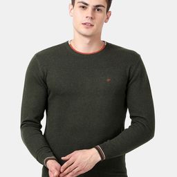 t-base Men Olive Green Cotton Pullover Sweater-picture-1