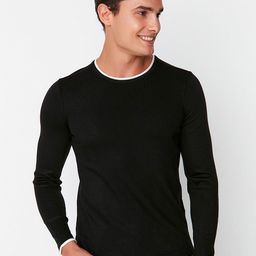 Trendyol Men Black & White Round Neck Pullover-picture-1