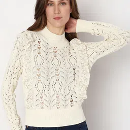 Vero Moda Self Design Turtle Neck Open Knit Pullover-picture-26