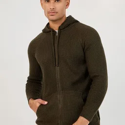 Styli Men Waffle Textured Zipper Hooded Sweater-picture-10