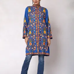 CRAFTBAZAR Floral Embroidered Woollen Ethnic Jacket-picture-32