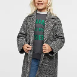 Mango Kids Girls Chevron Design Longline Double-Breasted Overcoat-picture-29