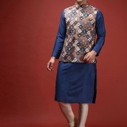KISAH Mandarin Collar Straight Kurta & Churidar With Nehru jacket-picture-34