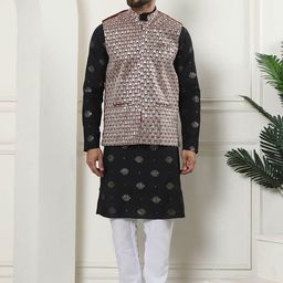 SOJANYA Geometric Embroidered Sequinned Cotton Silk Kurta With Churidar & Nehru Jacket-picture-27