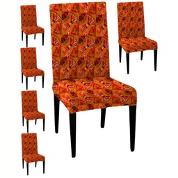 Lazi Orange & White 6 Pieces Printed Stretchable Chair Covers-image-13