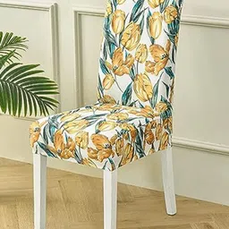 HOUSE OF QUIRK 6-Pcs White & Orange Floral Print Removable Elastic Chair Covers image 1