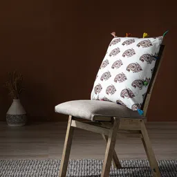 Contrast Living Cream-Coloured & Brown Ethnic Motifs Square Cotton Cushion Cover image 1