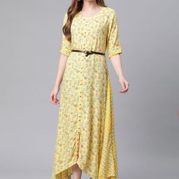 Rangriti Women Yellow Floral Maxi Dress-picture-16