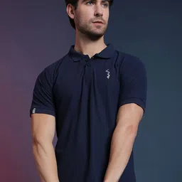 Campus Sutra Men Navy Blue Polo Collar Dri-FIT Applique Running T-shirt-picture-37