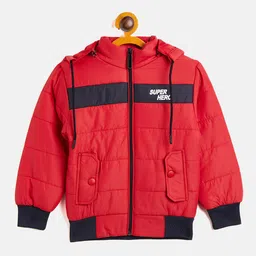 Camey Boys Red Colourblocked Lightweight Bomber with Patchwork Jacket-picture-21