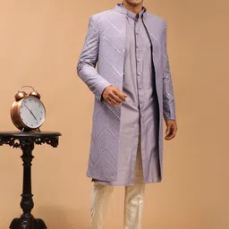 VASTRAMAY Men Self-Design Slim-Fit Sherwani Set image 4