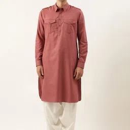 TheEthnic.Co Shirt Collar Long Sleeves Pure Cotton Straight Kurta with Salwar-image-11