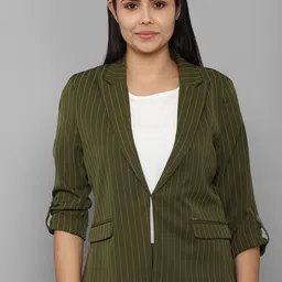 Allen Solly Woman Women Olive Green Striped Single Breasted Blazer-picture-16