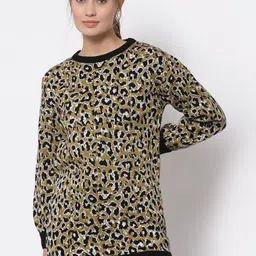 Club York Women Mustard Yellow & Black Animal Printed Pullover-picture-23