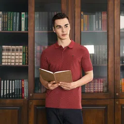 Louis Philippe Men Maroon & Black Printed Pure Cotton Polo Collar T-shirt-picture-16