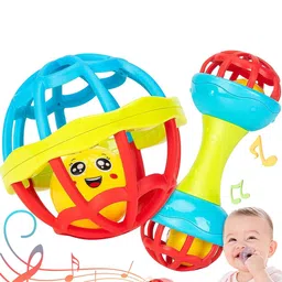 OPINA Infants 2 Pcs New Born Rattle & Teether-image-2