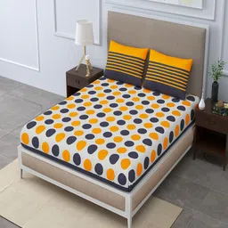 UNIQCHOICE Grey & Yellow Geometric Pure Cotton 120 TC Queen Bedsheet With 2 Pillow Covers-image-69