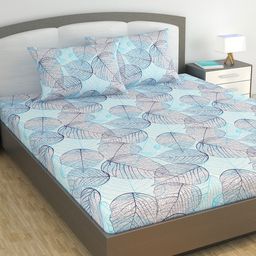 Divine Casa Blue Floral Print 120 TC King Bedsheet with 2 Pillow Covers-picture-8