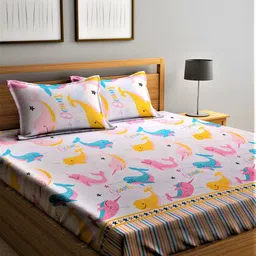 Home Sizzler Pink & Blue Graphic 144 TC Queen Bedsheet with 2 Pillow Covers-picture-24